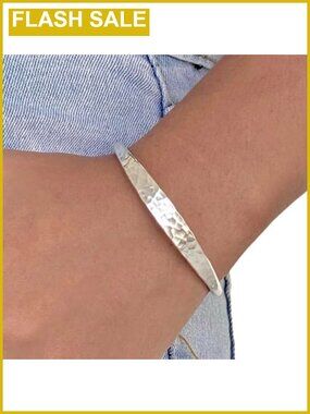 Handmade Hammered Sterling Silver Cuff Bracelet, Minimalist, Solid, 1/4 Inch